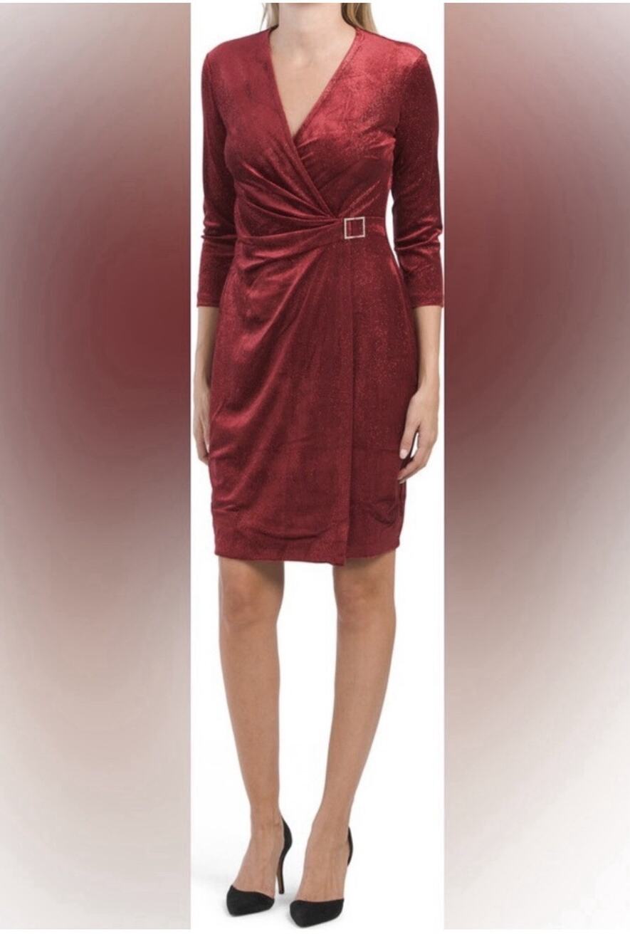 NWT ANNE KLEIN CLASSIC VELVET & Glitter Faux Wrap Dress NWT Size 8 Holiday (N6)